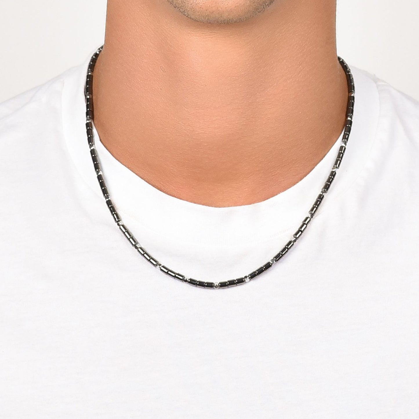 COLLANA UOMO IN ACCIAIO CON EMATITE IP GUN E SILVER