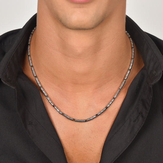 COLLANA UOMO IN ACCIAIO CON EMATITE SILVER E NERA