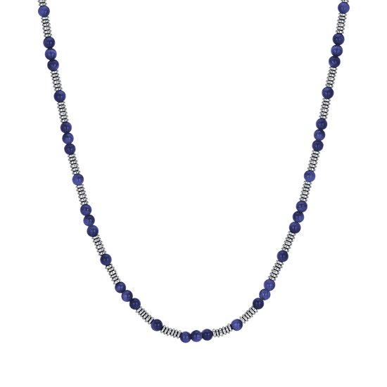 COLLANA UOMO IN ACCIAIO CON PIETRE BLU ED ELEMENTI IN ACCIAIO