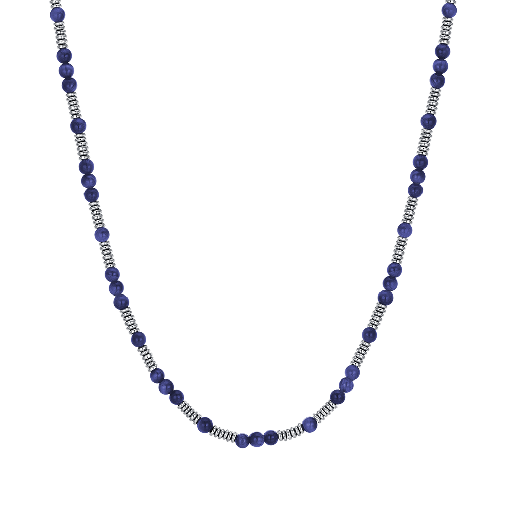 COLLANA UOMO IN ACCIAIO CON PIETRE BLU ED ELEMENTI IN ACCIAIO