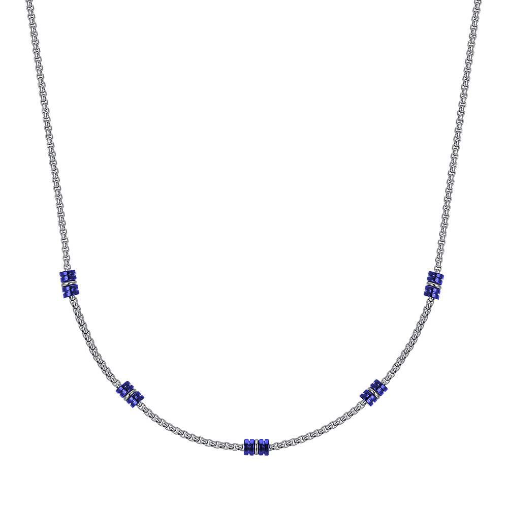 COLLANA UOMO IN ACCIAIO CON ELEMENTI IP BLU E SILVER