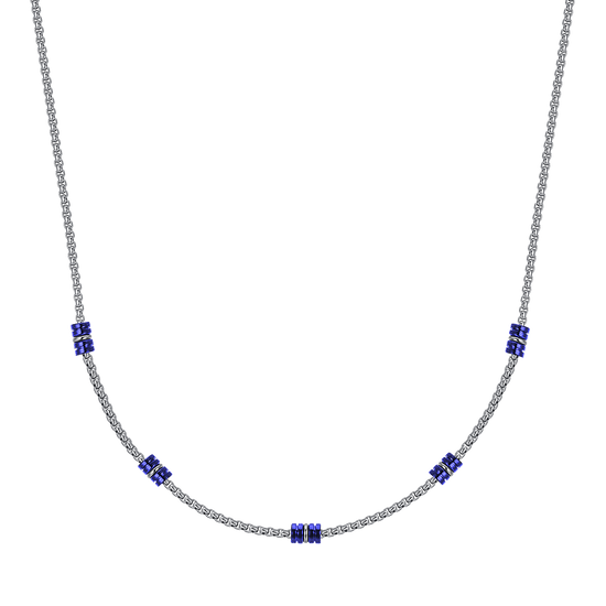 COLLANA UOMO IN ACCIAIO CON ELEMENTI IP BLU E SILVER