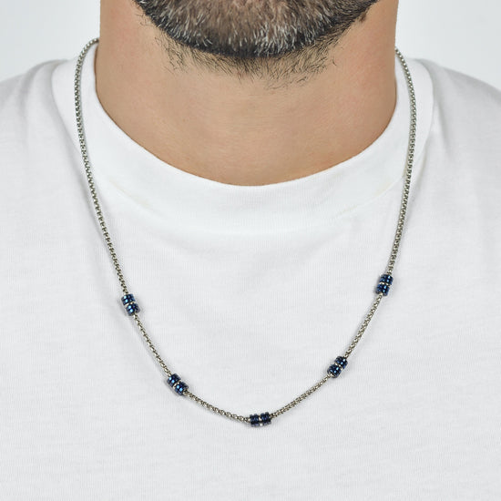 COLLANA UOMO IN ACCIAIO CON ELEMENTI IP BLU E SILVER