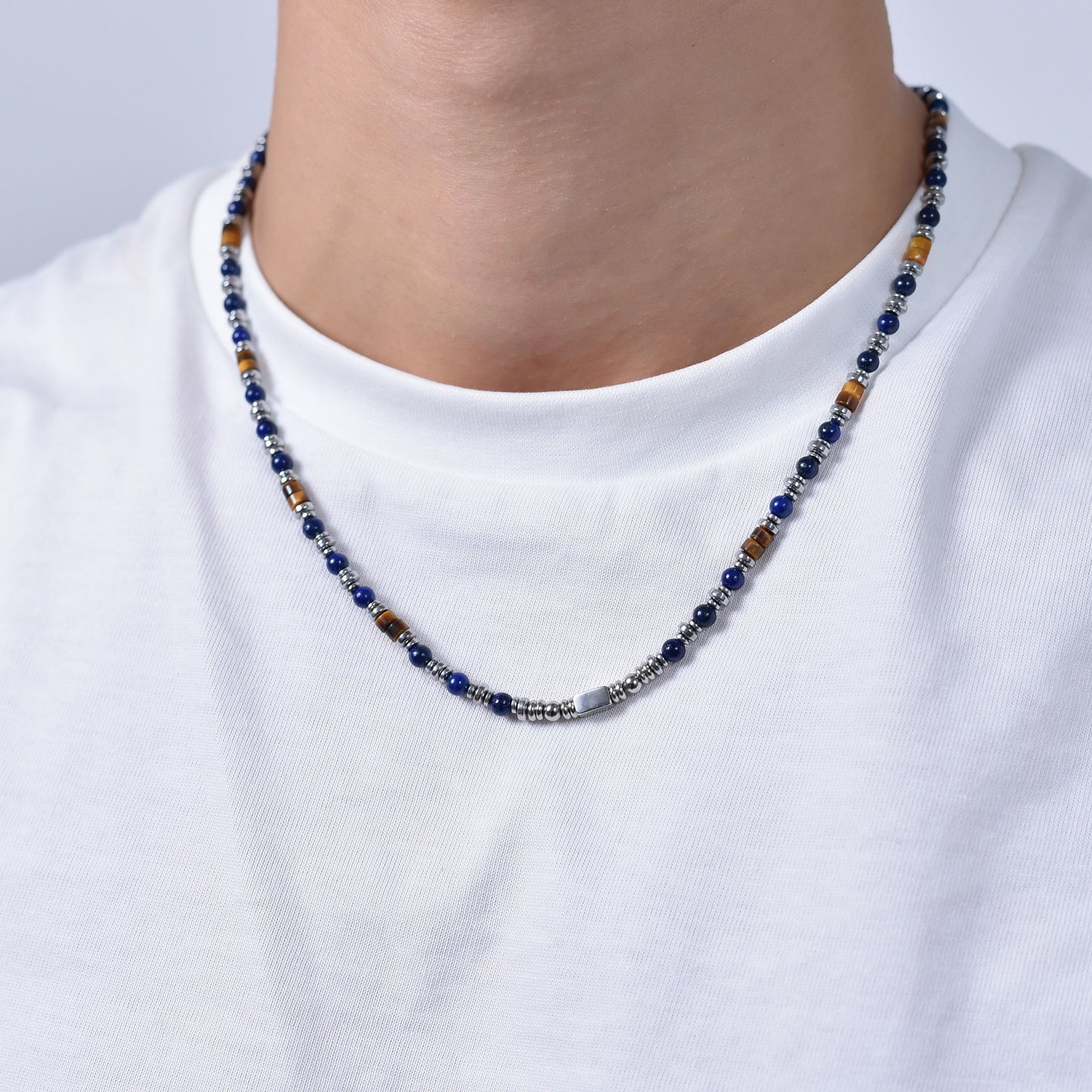 COLLANA UOMO IN ACCIAIO CON PIETRA LAPIS