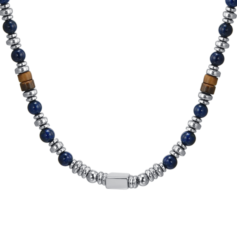 COLLANA UOMO IN ACCIAIO CON PIETRA LAPIS