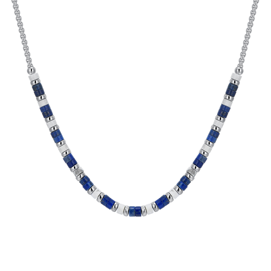 COLLANA UOMO IN ACCIAIO PIETRE LAPIS E BIANCHE