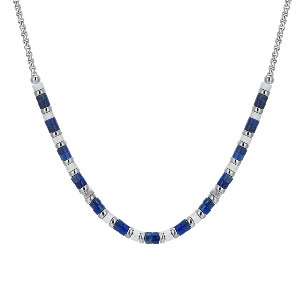 COLLANA UOMO IN ACCIAIO PIETRE LAPIS E BIANCHE