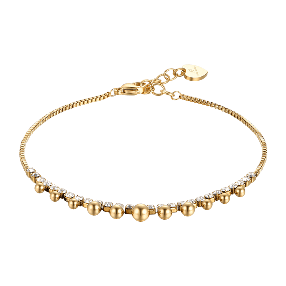 CAVIGLIERA DONNA IN ACCIAIO IP GOLD CON CRISTALLI BIANCHI E SFERE