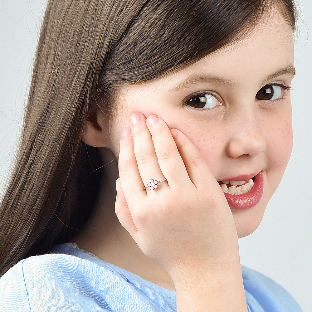 ANELLO BAMBINA IN ACCIAIO CON FIORE