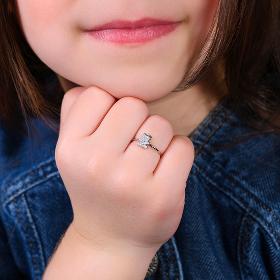 ANELLO BAMBINA IN ACCIAIO CON ORSETTO CON CRISTALLI BIANCHI