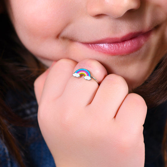 ANELLO BAMBINA IN ACCIAIO CON ARCOBALENO