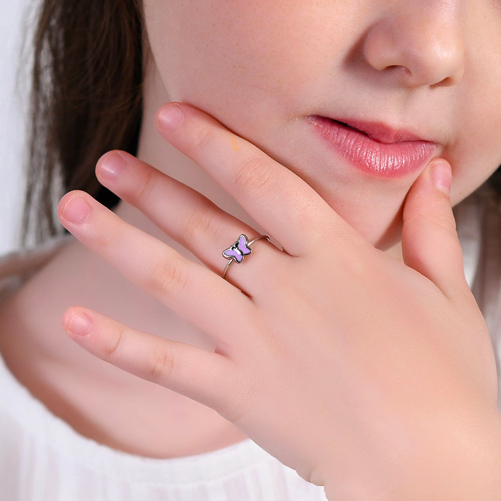 ANELLO BAMBINA IN ACCIAIO SMALTO VIOLA