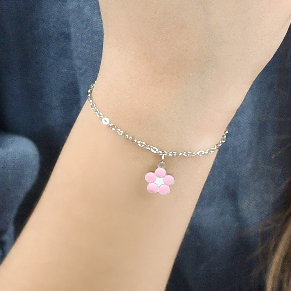 BRACCIALE BAMBINA IN ACCIAIO CON FIORE