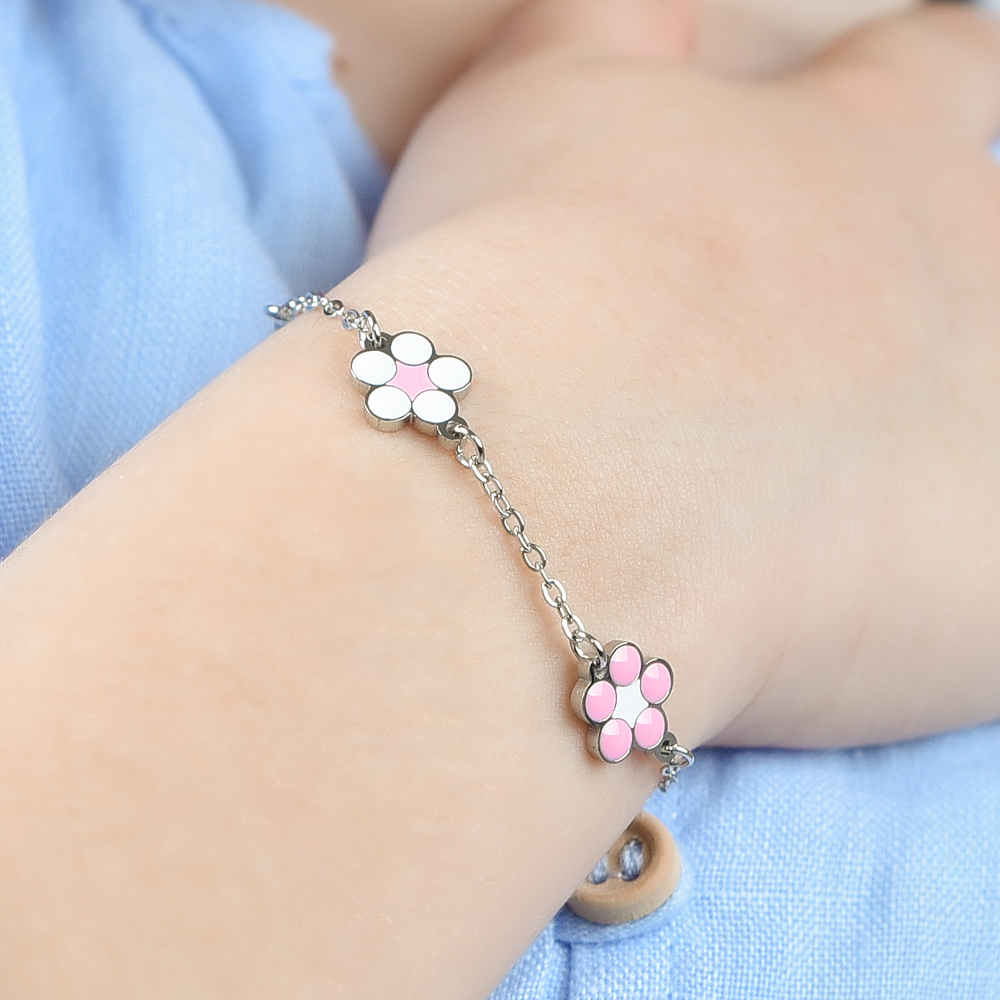 BRACCIALE BAMBINA IN ACCIAIO CON FIORI