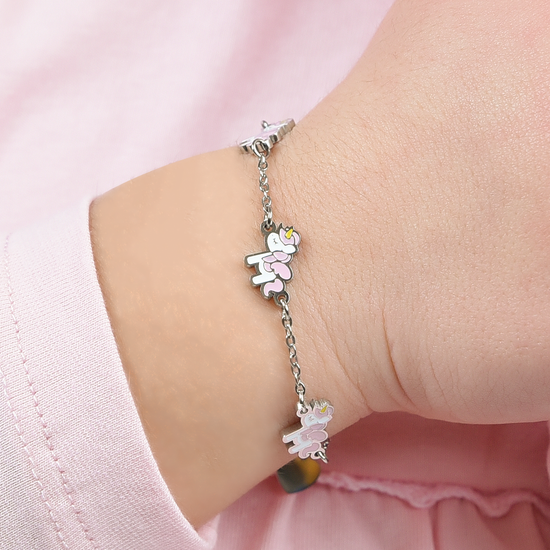 BRACCIALE BAMBINA IN ACCIAIO CON UNICORNI