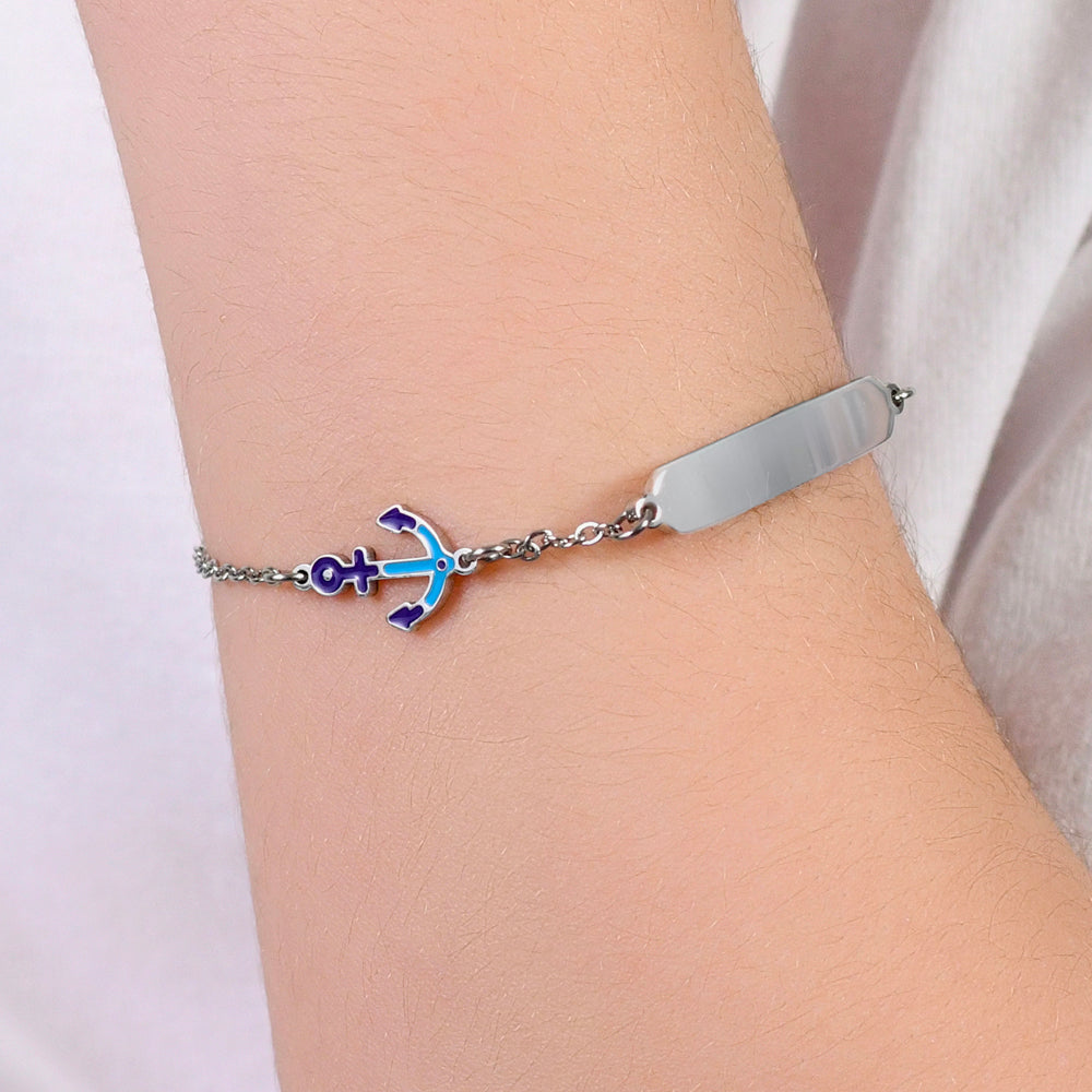 BRACCIALE BAMBINO IN ACCIAIO CON ANCORA BLU