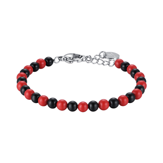 BRACCIALE BAMBINO IN ACCIAIO CON PIETRE ROSSE E NERE