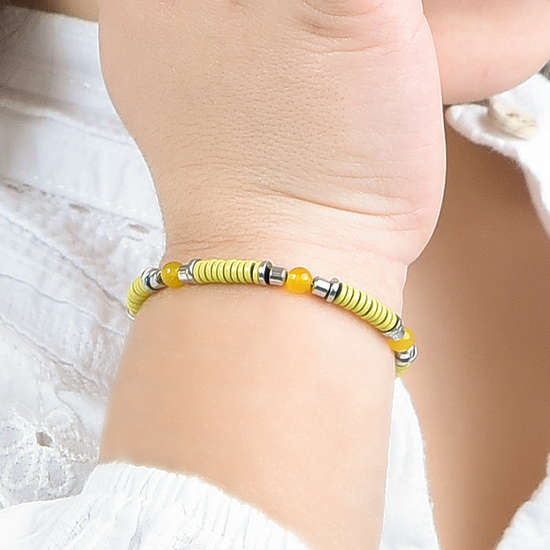 BRACCIALE BAMBINA IN ACCIAIO CON PIETRE GIALLE ED ELEMENTI CON SMALTO GIALLO