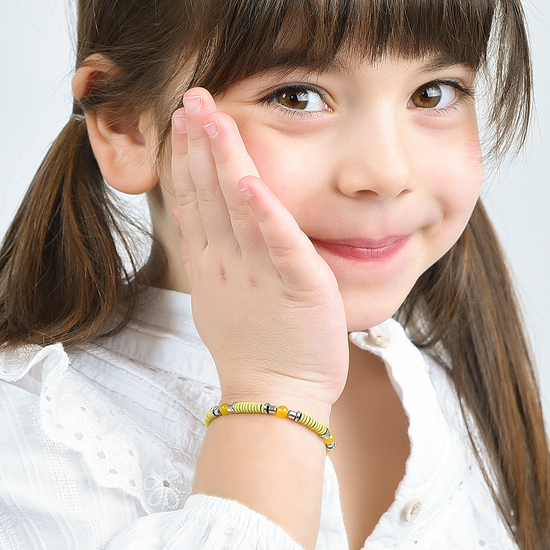 BRACCIALE BAMBINA IN ACCIAIO CON PIETRE GIALLE ED ELEMENTI CON SMALTO GIALLO