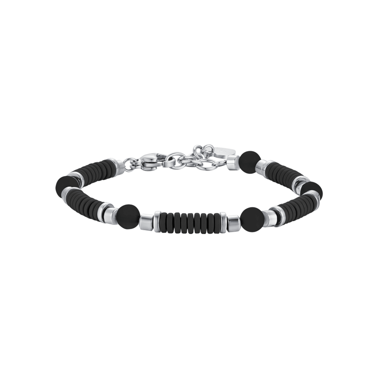 BRACCIALE BAMBINO IN ACCIAIO CON PIETRE NERE ED ELEMENTI CON SMALTO NERO Luca Barra