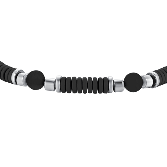 BRACCIALE BAMBINO IN ACCIAIO CON PIETRE NERE ED ELEMENTI CON SMALTO NERO