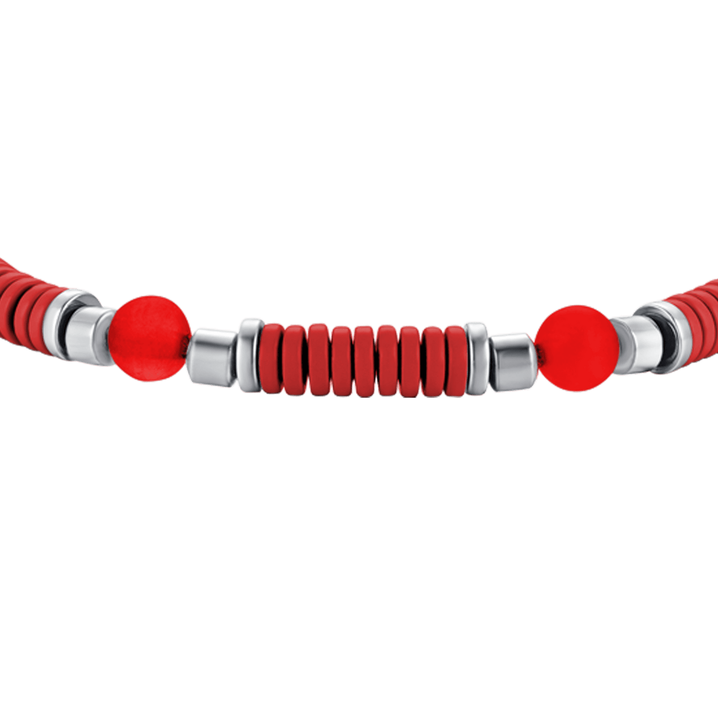 BRACCIALE BAMBINO IN ACCIAIO CON PIETRE ROSSE ED ELEMENTI CON SMALTO ROSSO