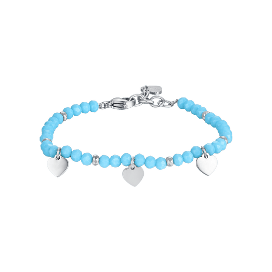 BRACCIALE BAMBINA IN ACCIAIO CON PIETRE TURCHESI E CUORI