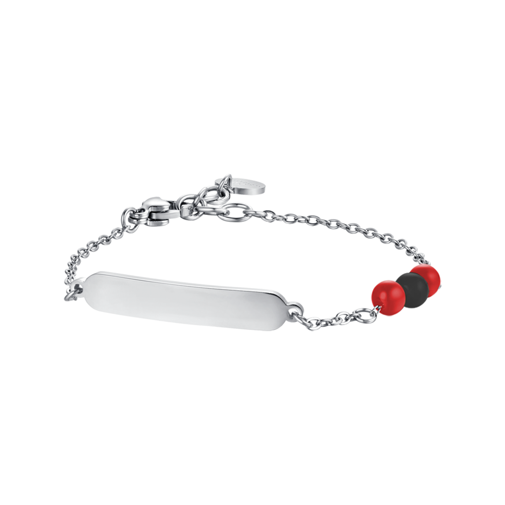 BRACCIALE BAMBINO IN ACCIAIO CON PIETRE ROSSE E NERE