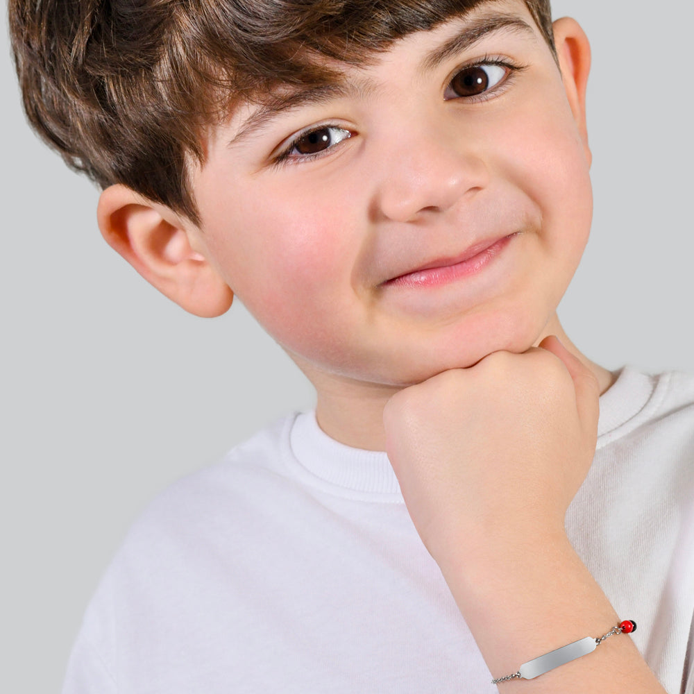 BRACCIALE BAMBINO IN ACCIAIO CON PIETRE ROSSE E NERE