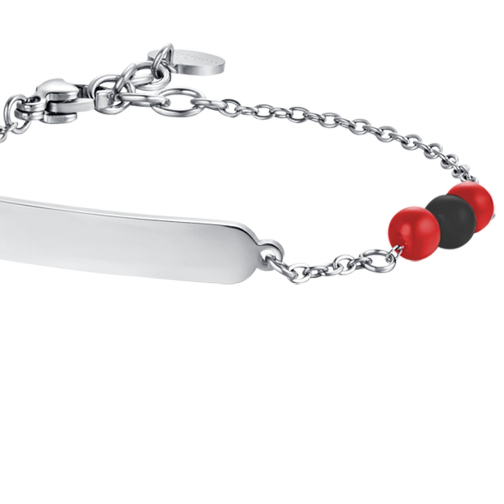 BRACCIALE BAMBINO IN ACCIAIO CON PIETRE ROSSE E NERE