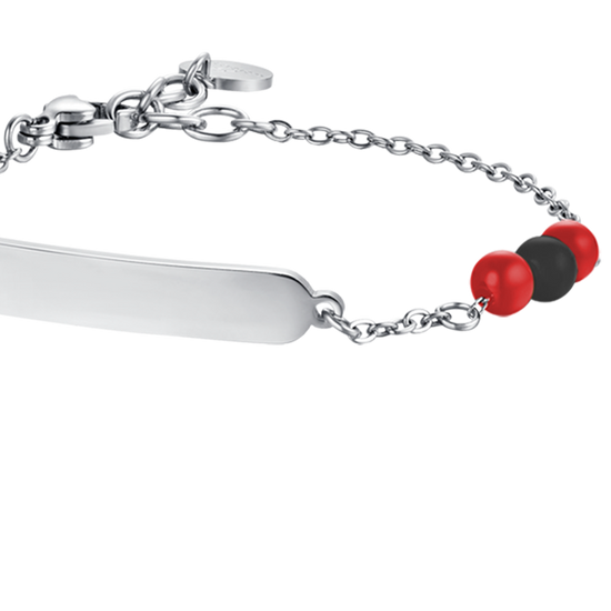 BRACCIALE BAMBINO IN ACCIAIO CON PIETRE ROSSE E NERE