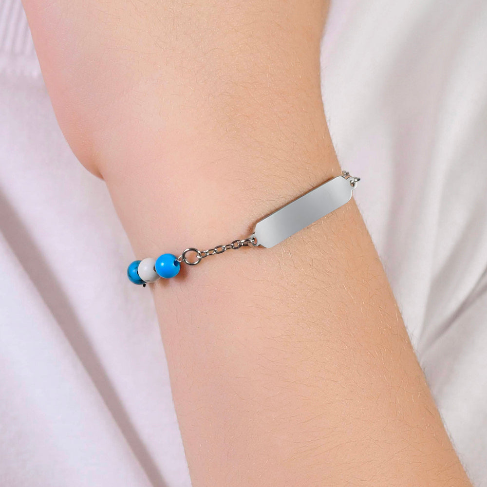 BRACCIALE BAMBINO IN ACCIAIO CON PIETRE AZZURRE E BIANCHE