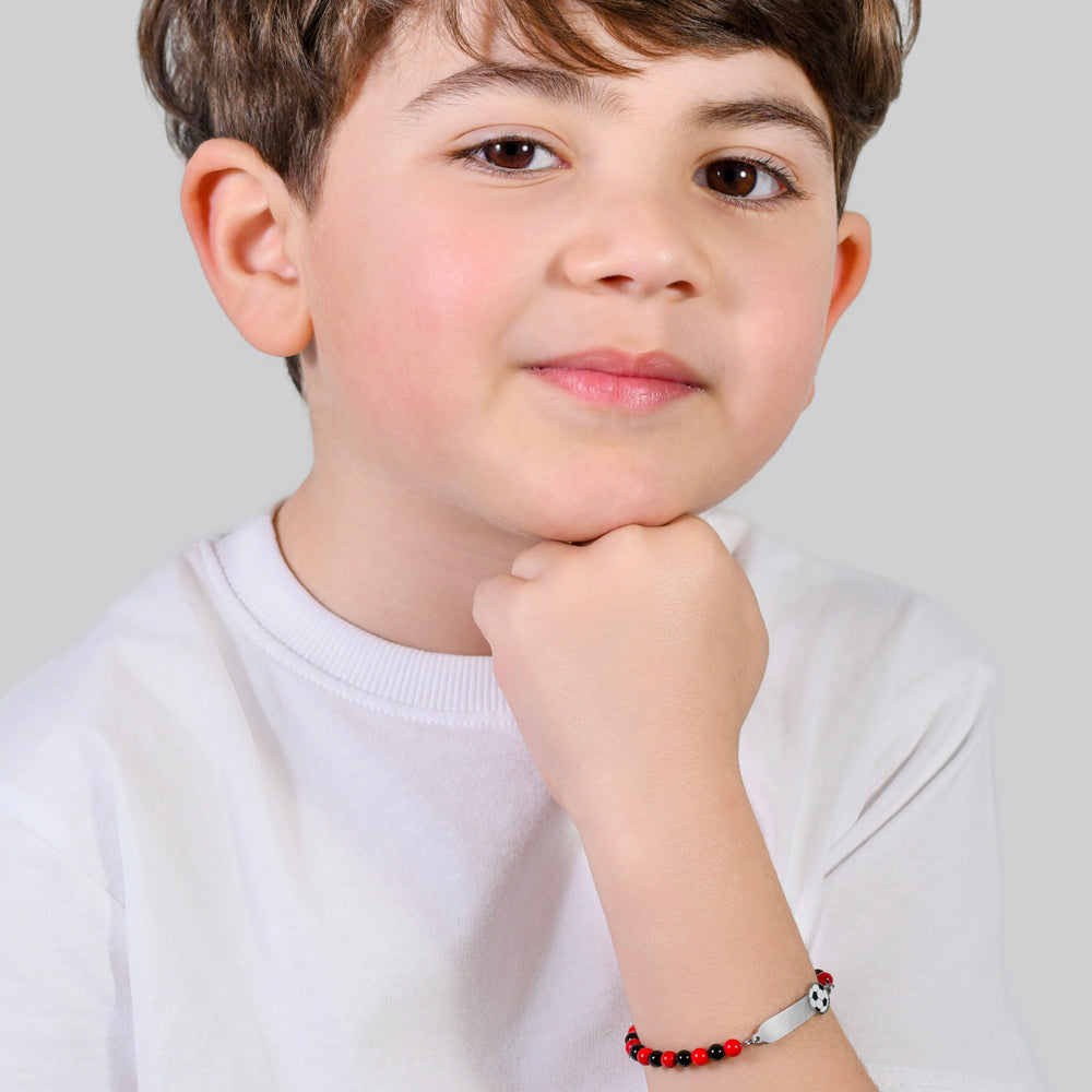 BRACCIALE BAMBINO IN ACCIAIO CON PIETRE ROSSE E NERE Luca Barra