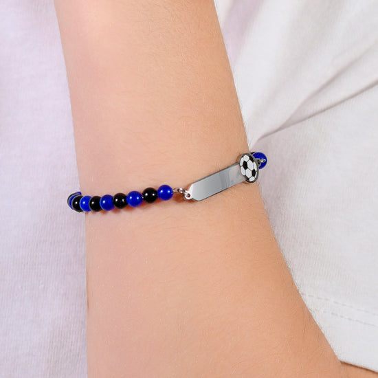 BRACCIALE BAMBINO IN ACCIAIO CON PIETRE BLU E NERE