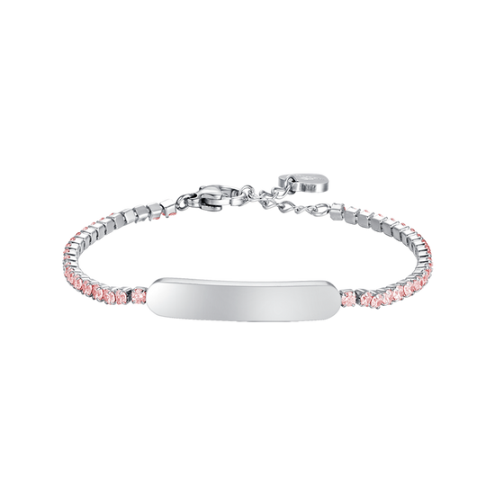 BRACCIALE TENNIS BAMBINA IN ACCIAIO CON CRISTALLI ROSA E PIASTRA