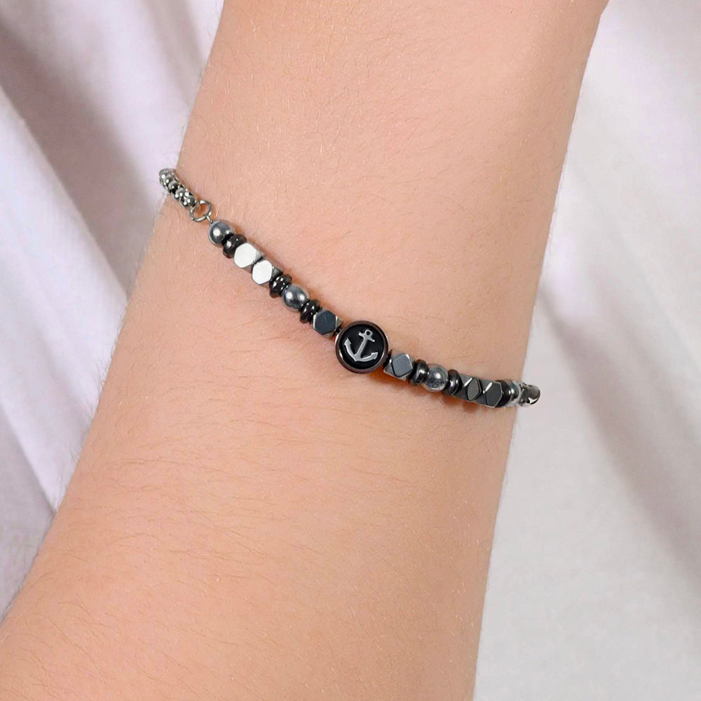 BRACCIALE BAMBINO IN ACCIAIO CON EMATITE GRIGIA ED ANCORA