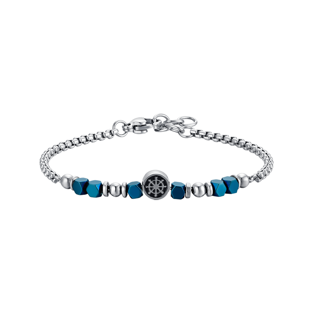 BRACCIALE BAMBINO IN ACCIAIO CON EMATITE BLU E TIMONE