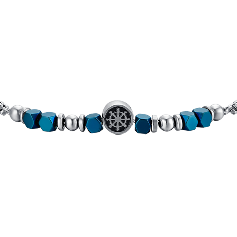 BRACCIALE BAMBINO IN ACCIAIO CON EMATITE BLU E TIMONE