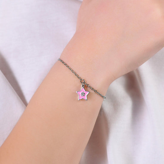 BRACCIALE BAMBINA IN ACCIAIO SMALTO ROSA