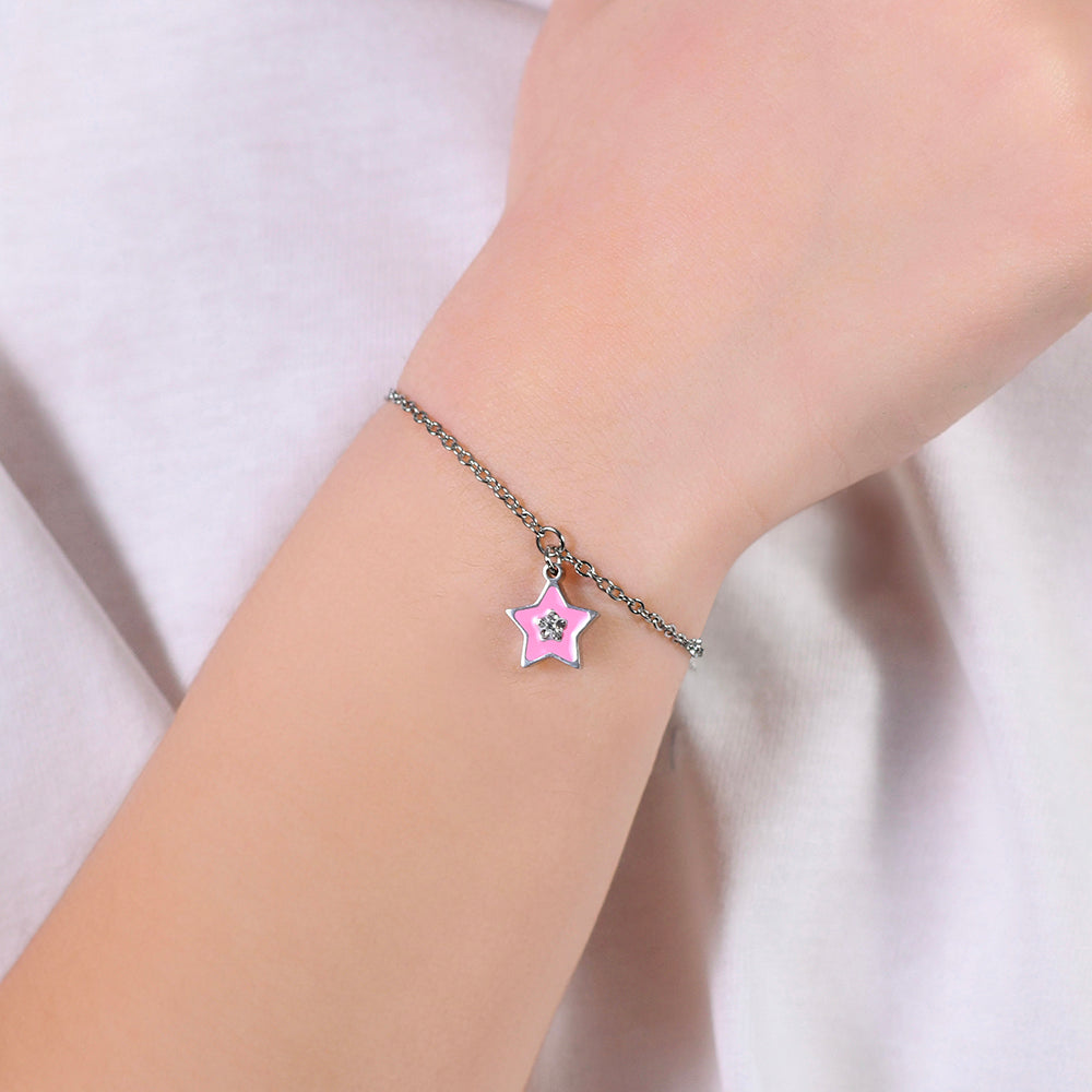 BRACCIALE BAMBINA IN ACCIAIO SMALTO ROSA