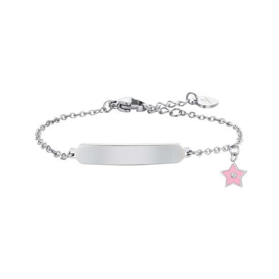 BRACCIALE BAMBINA IN ACCIAIO SMALTO ROSA E PIASTRA