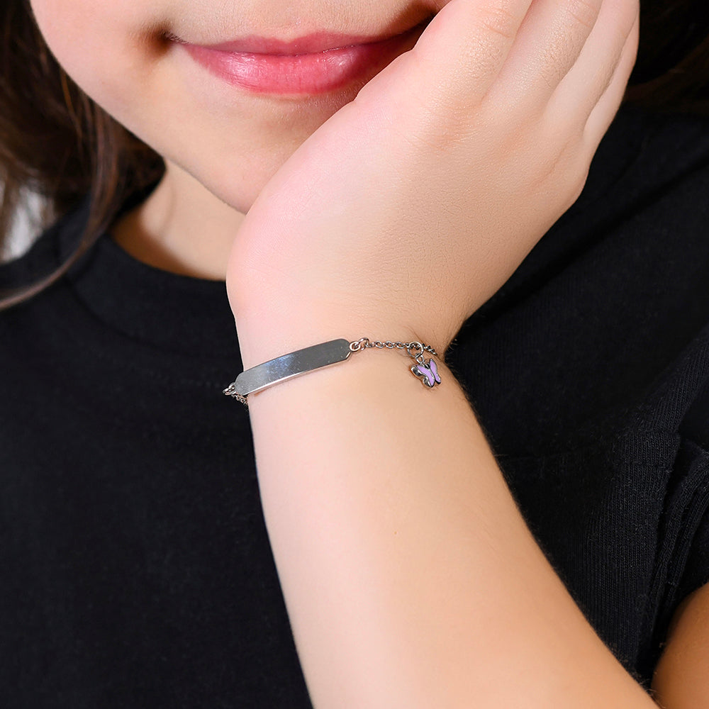 BRACCIALE BAMBINA IN ACCIAIO SMALTO VIOLA E PIASTRA