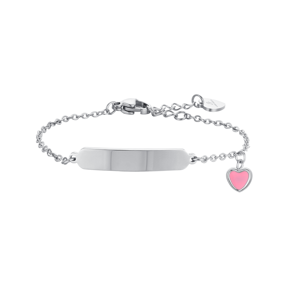 BRACCIALE BAMBINA IN ACCIAIO CON CUORE E PIASTRA