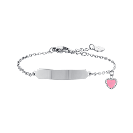 BRACCIALE BAMBINA IN ACCIAIO CON CUORE E PIASTRA