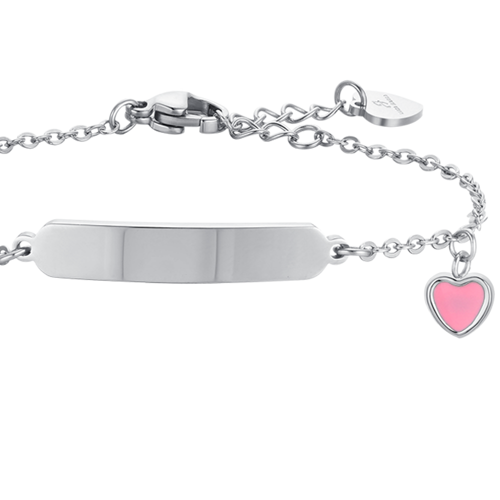 BRACCIALE BAMBINA IN ACCIAIO CON CUORE E PIASTRA