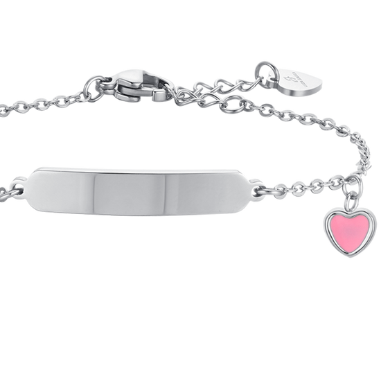 BRACCIALE BAMBINA IN ACCIAIO CON CUORE E PIASTRA