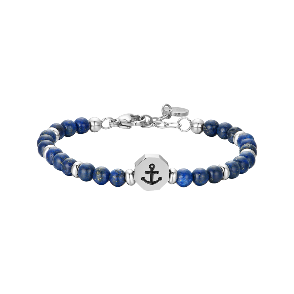 BRACCIALE BAMBINO IN ACCIAIO ANCORA CON PIETRE BLU