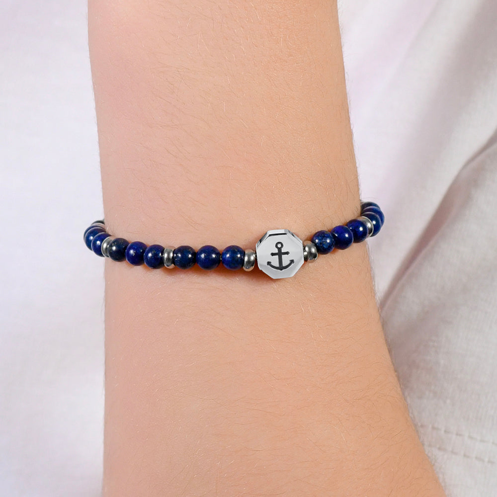 BRACCIALE BAMBINO IN ACCIAIO ANCORA CON PIETRE BLU