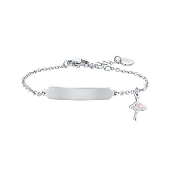 BRACCIALE BAMBINA IN ACCIAIO BALLERINA E PIASTRA