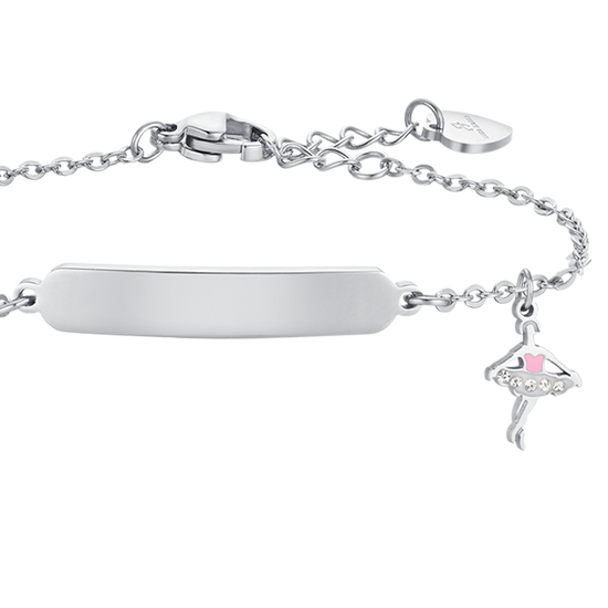 BRACCIALE BAMBINA IN ACCIAIO BALLERINA E PIASTRA